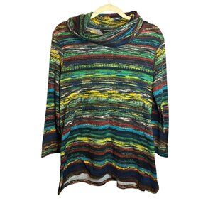 Ali Miles Sweater Women's Medium Cowl Neck Tunic Artsy Abstract Stripes